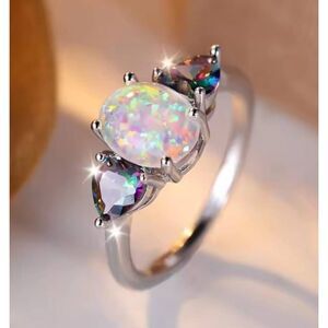 New without Tags Beautiful Simulated White Fire Opal Ring Size 7